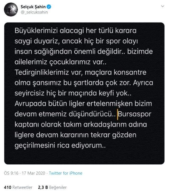 Süper Lig ve TFF 1. Lig'de maçların devam etmesine, futbolcular tepki gösterdi