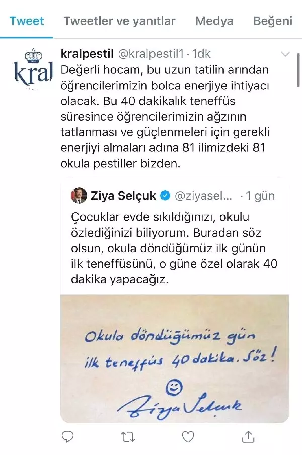 Bakan Selçuk'un 'ilk teneffüs' paylaşımına Karadeniz'den destek Bakan Selçuk'un 'ilk teneffüs' paylaşımına Karadeniz'den destek