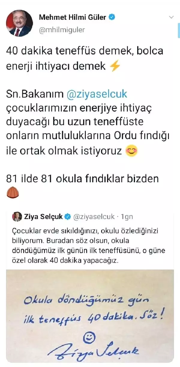 Bakan Selçuk'un 'ilk teneffüs' paylaşımına Karadeniz'den destek Bakan Selçuk'un 'ilk teneffüs' paylaşımına Karadeniz'den destek