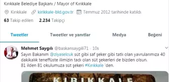 Mehmet Saygılı: Bakan Selçuk'un 'ilk teneffüs' twitine Kırıkkale'den 'süt şekeri' desteği Mehmet Saygılı: Bakan Selçuk'un 'ilk teneffüs' twitine Kırıkkale'den 'süt şekeri' desteği