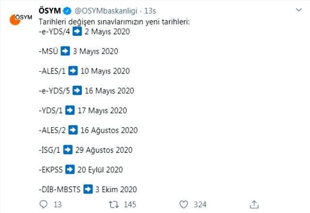 ÖSYM 9 sınavın tarihini erteledi! YKS ertelendi mi? KPSS ertelendi mi? ALES ertelendi mi? MSÜ, İGS, EKPSS, DİB-MSBTS ertelendi mi?