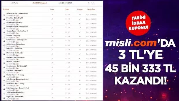 Tarihi iddaa kuponu! 3 TL'ye 45 bin 333 TL... Tarihi iddaa kuponu! 3 TL'ye 45 bin 333 TL...