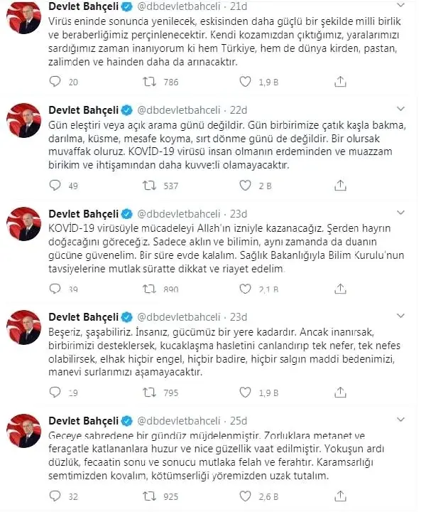 Bahçeli: Kovid 19 virüsüyle mücadeleyi kazanacağız Bahçeli: Kovid 19 virüsüyle mücadeleyi kazanacağız