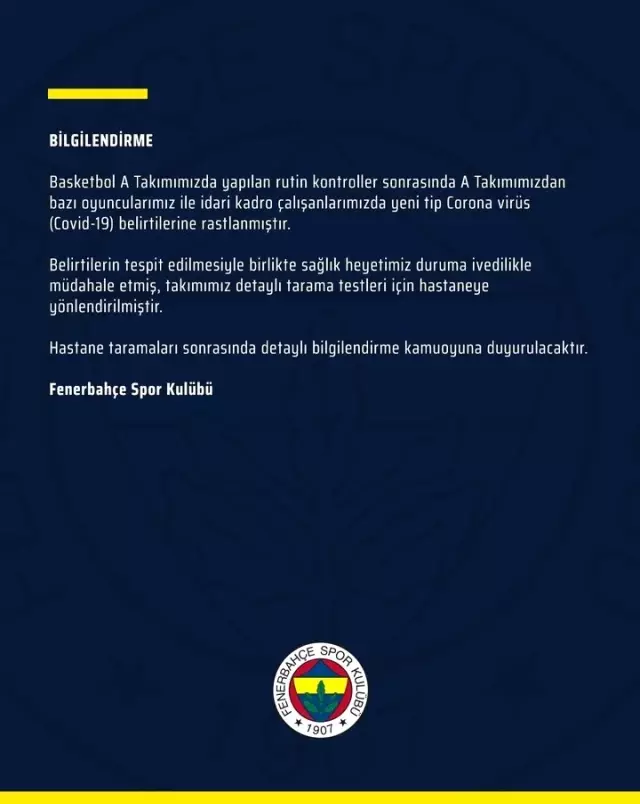 Fenerbahçe Beko'da korona virüs!