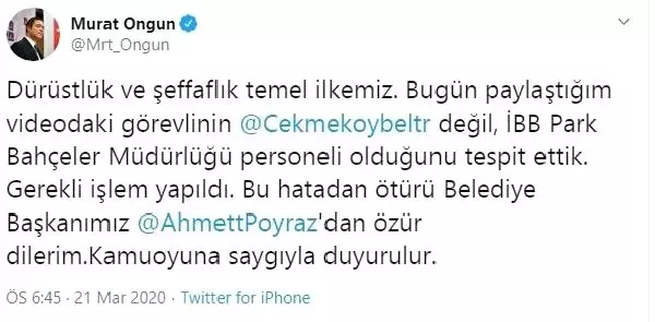 İBB Sözcüsü Murat Ongun, AK Partili Çekmeköy Belediye Başkanı'ndan özür diledi İBB Sözcüsü Murat Ongun, AK Partili Çekmeköy Belediye Başkanı'ndan özür diledi