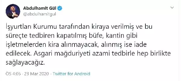 Bakan Gül: İşyurtları Kurumu'nun kiraya verdiği işletmelerden kira alınmayacak Bakan Gül: İşyurtları Kurumu'nun kiraya verdiği işletmelerden kira alınmayacak