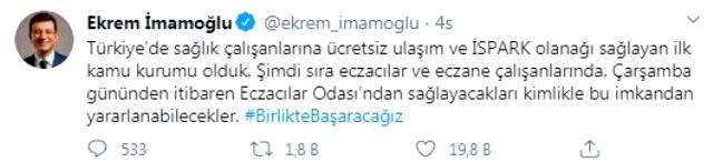 İBB Başkanı İmamoğlu'ndan eczacılara ulaşım ve otopark müjdesi