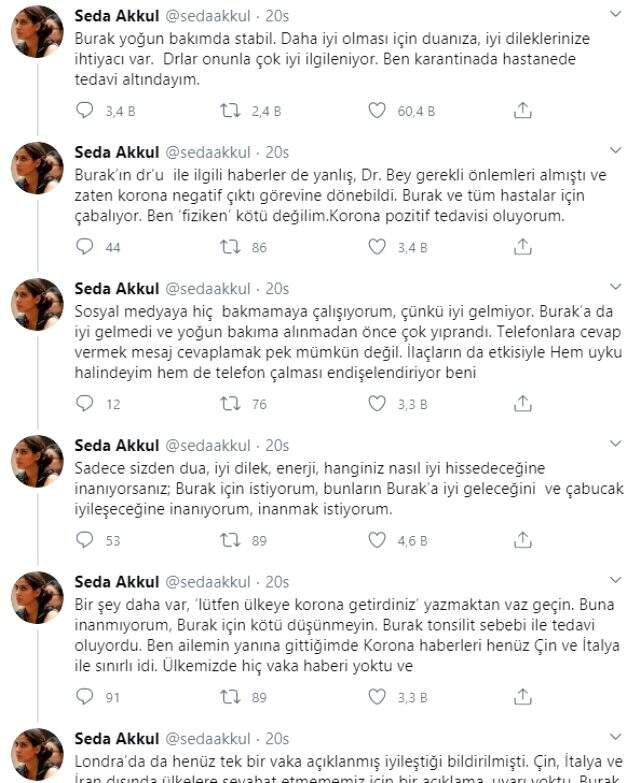 Seda Akkul, koronavirüs tedavisi gören eşi Burak Akkul hakkında çıkan haberlere isyan etti