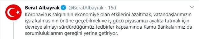 Son Dakika: Bakan Albayrak: Koronavirüs tedbirlerine özel bankaların da eşlik edeceğine inanıyorum.