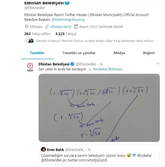 Çözemediği soruyu tweet attı, belediye cevapladı Çözemediği soruyu tweet attı, belediye cevapladı