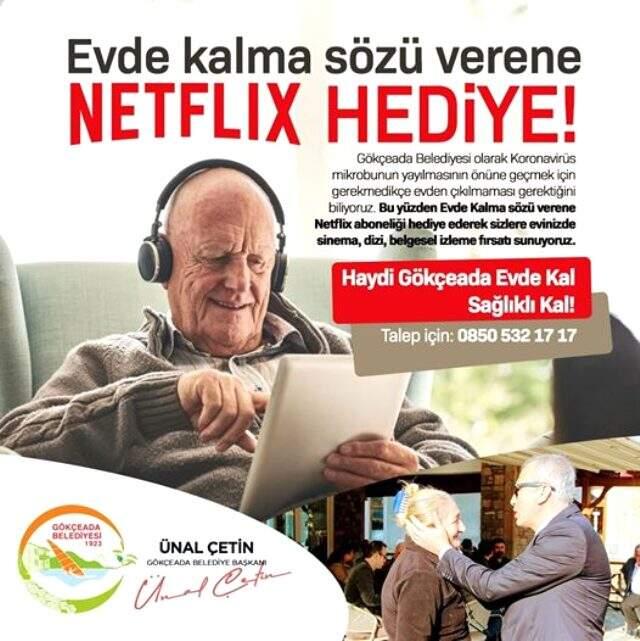 Gökçeada Belediyesi, evde kalma sözü verene Netflix hediye edecek