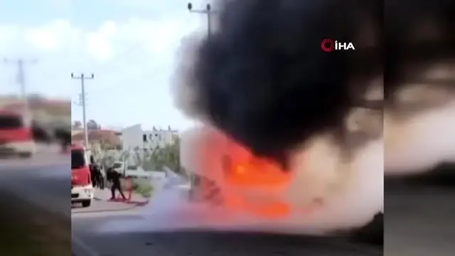 Nakliye tırı alev alev yandı Nakliye tırı alev alev yandı