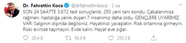 Salgındaki can kaybını Twitter'dan duyuran Bakan Koca, bu kez gençlere seslendi: Bir uyarımız var