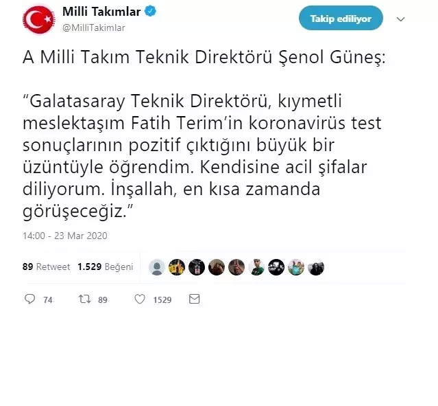 Şenol Güneş'ten Fatih Terim'e geçmiş olsun mesajı Şenol Güneş'ten Fatih Terim'e geçmiş olsun mesajı