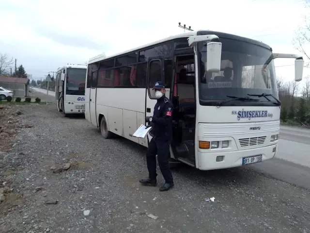 Otobüslerde korona virüs denetimi Otobüslerde korona virüs denetimi