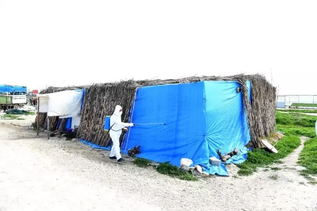Tarım işçilerinin çadırları dezenfekte edildi Tarım işçilerinin çadırları dezenfekte edildi