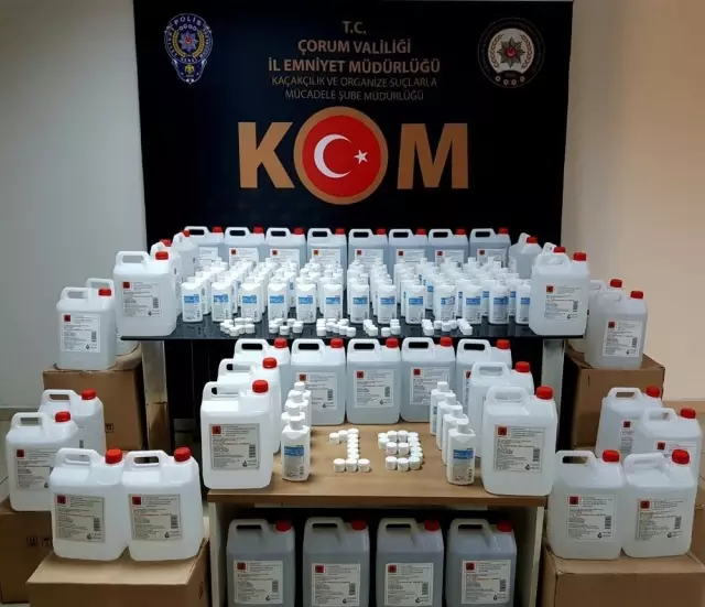 Çorum'da sahte dezenfektan üreten 1 kişi gözaltına alındı Çorum'da sahte dezenfektan üreten 1 kişi gözaltına alındı
