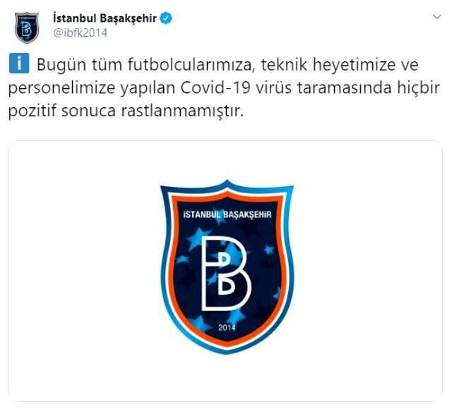 Medipol Başakşehir'de futbolcular ve teknik heyetin testleri negatif çıktı