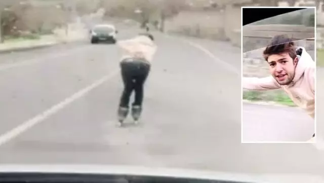 Patenli gençler, seyir halindeki araca tutunarak yolcuya adres sordu