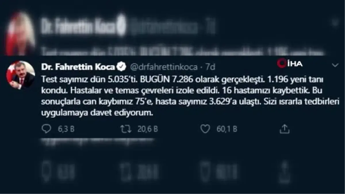Sağlık Bakanı Koca: ’16 hastamızı kaybettik, can kaybımız 75’e ulaştı’