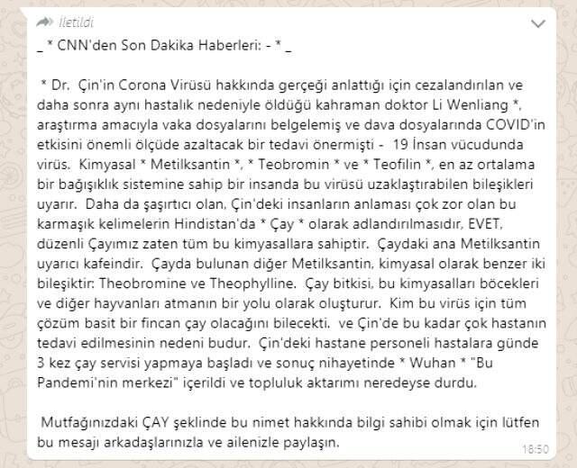 WhatsApp'ta elden ele dolaşan bilgi: Çay içmek, Kovid-19'a engel oluyor