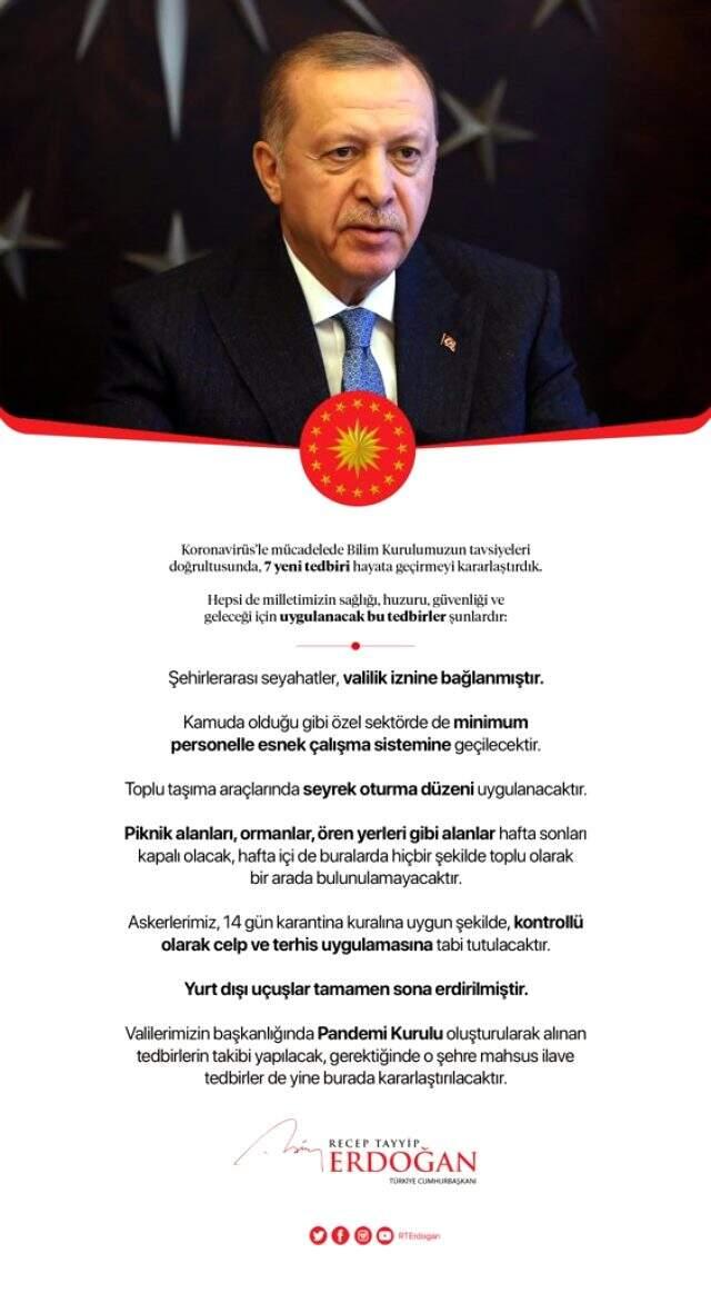 Cumhurbaşkanı Erdoğan yeni koronavirüs tedbirlerini madde madde açıkladı.