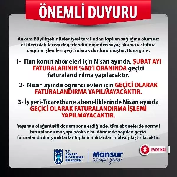 Ankara'da su faturalarında düzenleme