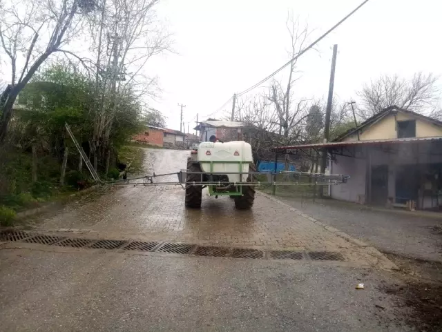 Muhtar ve azaları mahallenin her yerini dezenfekte ettirdi