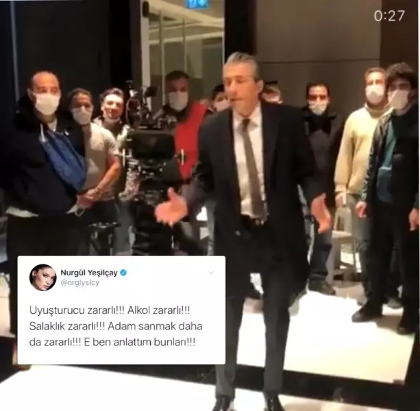 Nurgül Yeşilçay'dan sette korona şarkısını söyleyen Erkan Petekkaya'ya zehir zemberek sözler Nurgül Yeşilçay'dan sette korona şarkısını söyleyen Erkan Petekkaya'ya zehir zemberek sözler