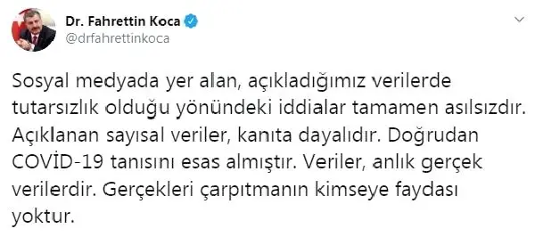 Bakan Koca: Tutarsızlık iddiaları asılsızdır Bakan Koca: Tutarsızlık iddiaları asılsızdır