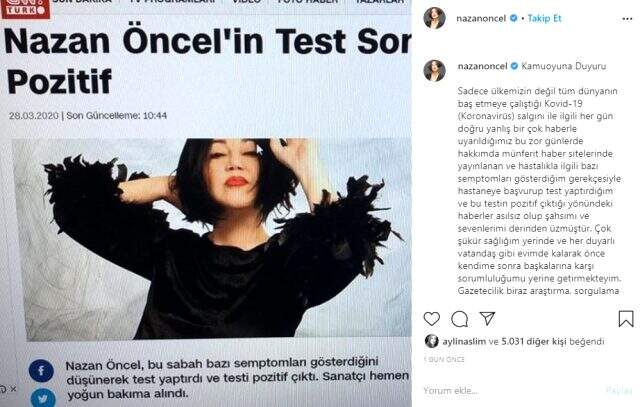 Şarkıcı Nazan Öncel, koronavirüse yakalandığı yönündeki haberleri yalanladı
