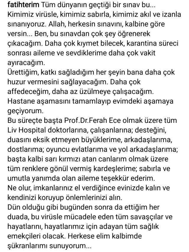 Son Dakika: Fatih Terim: Karantina süresi sonrası aileme daha çok vakit ayıracağım Son Dakika: Fatih Terim: Karantina süresi sonrası aileme daha çok vakit ayıracağım