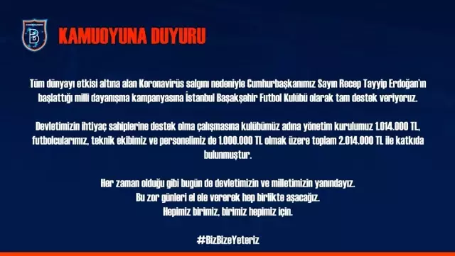 Medipol Başakşehir'den dayanışma kampanyasına tam destek