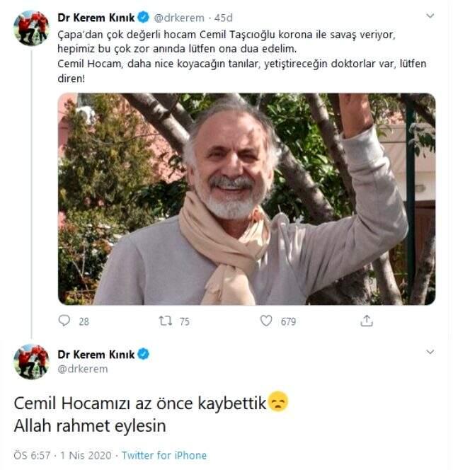 Prof. Dr. Cemil Taşçıoğlu koronavirüs nedeniyle hayatını kaybetti Prof. Dr. Cemil Taşçıoğlu koronavirüs nedeniyle hayatını kaybetti