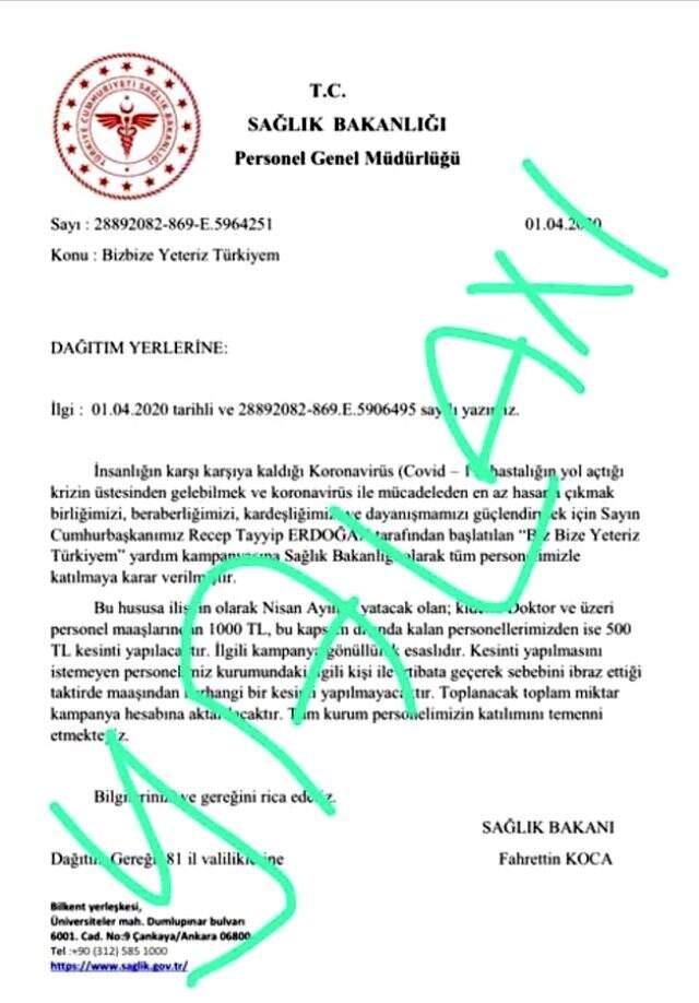 Milli Dayanışma Kampanyası için sağlık personelinin maaşından kesinti yapılacak mı? Bakan yardımcısından açıklama geldi Milli Dayanışma Kampanyası için sağlık personelinin maaşından kesinti yapılacak mı? Bakan yardımcısından açıklama geldi