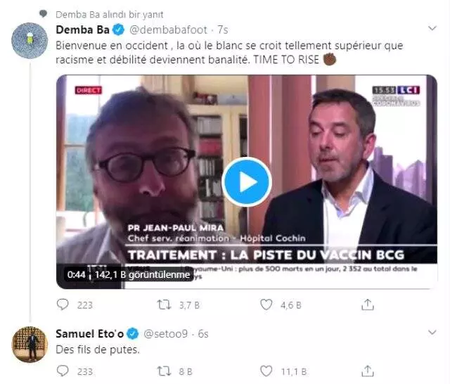 Eto'o, 'Aşı Afrikalılar üzerinde denensin' diyen doktora küfretti Eto'o, 'Aşı Afrikalılar üzerinde denensin' diyen doktora küfretti