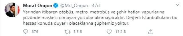 İstanbul'da maske takmayan toplu taşımayı kullanamayacak