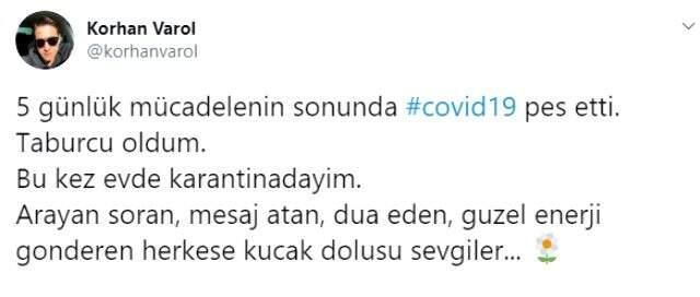 Koronavirüse yakalanan Korhan Varol, taburcu oldu Koronavirüse yakalanan Korhan Varol, taburcu oldu