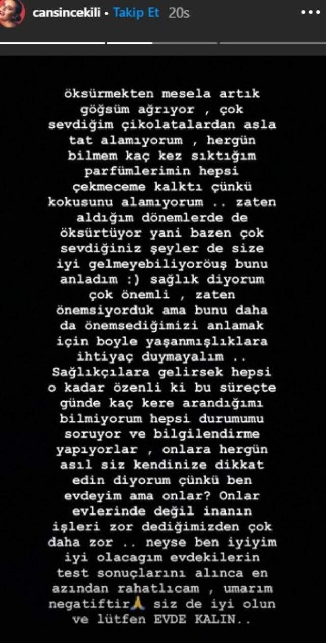 Oyuncu Cansın Çekili, koronavirüse yakalandı