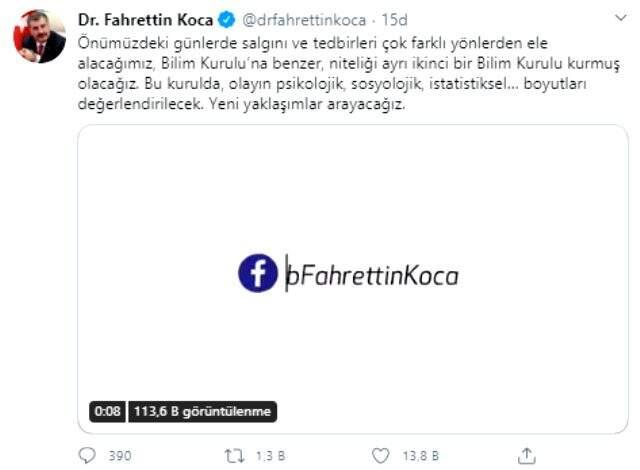 Bakan Koca: Bilim Kurulu'na benzer, niteliği ayrı ikinci bir Bilim Kurulu kuracağız