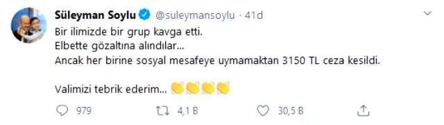 Sosyal mesafeye uymayanlar bir kez daha düşünün! Bakan Soylu kesilen cezayı paylaştı Sosyal mesafeye uymayanlar bir kez daha düşünün! Bakan Soylu kesilen cezayı paylaştı