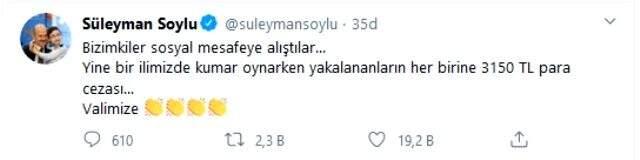 Sosyal mesafeye uymayanlar bir kez daha düşünün! Bakan Soylu kesilen cezayı paylaştı Sosyal mesafeye uymayanlar bir kez daha düşünün! Bakan Soylu kesilen cezayı paylaştı