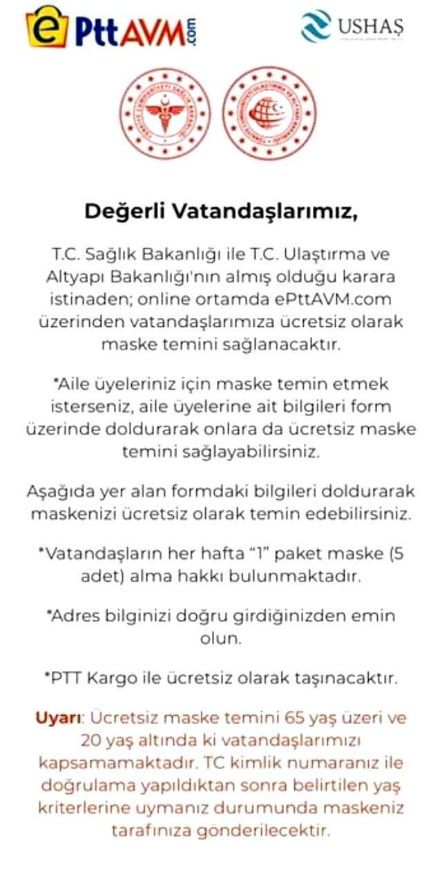 ePttAvm maske nasıl alınır? Koronavirüs maskesi nasıl alınır? Kaç maske alma hakkımız var? Maske başvurusu nasıl yapılır? Maske dağıtımı ücretli mi? ePttAvm maske nasıl alınır? Koronavirüs maskesi nasıl alınır? Kaç maske alma hakkımız var? Maske başvurusu nasıl yapılır? Maske dağıtımı ücretli mi?