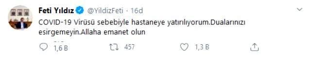 MHP İstanbul Milletvekili Feti Yıldız koronavirüse yakalandı MHP İstanbul Milletvekili Feti Yıldız koronavirüse yakalandı