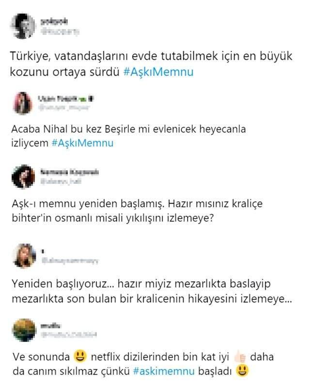 Tekrar bölümleri yayınlanan Aşk-ı Memnu dizisi, Twitter'da trend oldu Tekrar bölümleri yayınlanan Aşk-ı Memnu dizisi, Twitter'da trend oldu