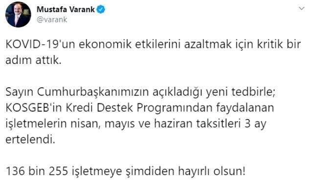 136 bin firmanın KOSGEB taksitleri 3 ay ertelendi 136 bin firmanın KOSGEB taksitleri 3 ay ertelendi