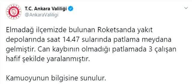 Son Dakika: Roketsan'da patlama: 3 kişi hafif yaralandı