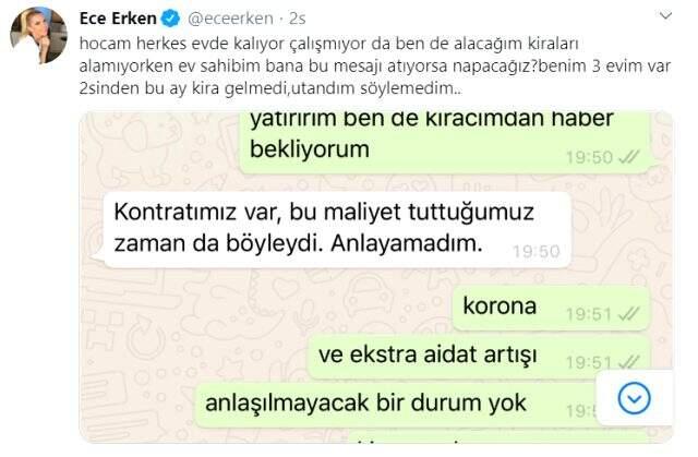 Ece Erken, kirayı isteyen ev sahibine isyan etti: Bana da bu ay kira gelmedi Ece Erken, kirayı isteyen ev sahibine isyan etti: Bana da bu ay kira gelmedi
