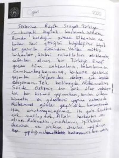 Sakarya'da gözetim süresi biten misafirlerden görevlilere teşekkür mektubu Sakarya'da gözetim süresi biten misafirlerden görevlilere teşekkür mektubu