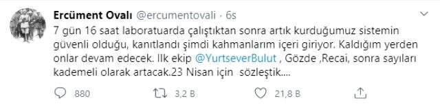 Koronavirüs aşısı için çalışan Prof. Dr. Ovalı'dan heyecanlandıran paylaşım: 23 Nisan için sözleştik.
